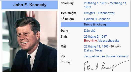 635396384269620495 Sơ lược thông tin về tổng thống John F. Kennedy